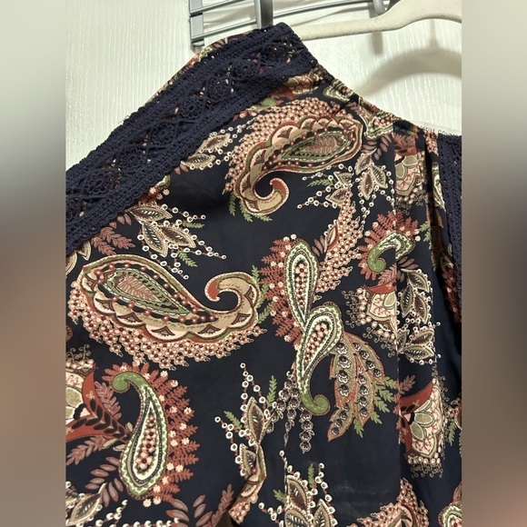 Collective Concepts paisley Blouse women’s Size XL boho keyhole crochet lace - Picture 16 of 16